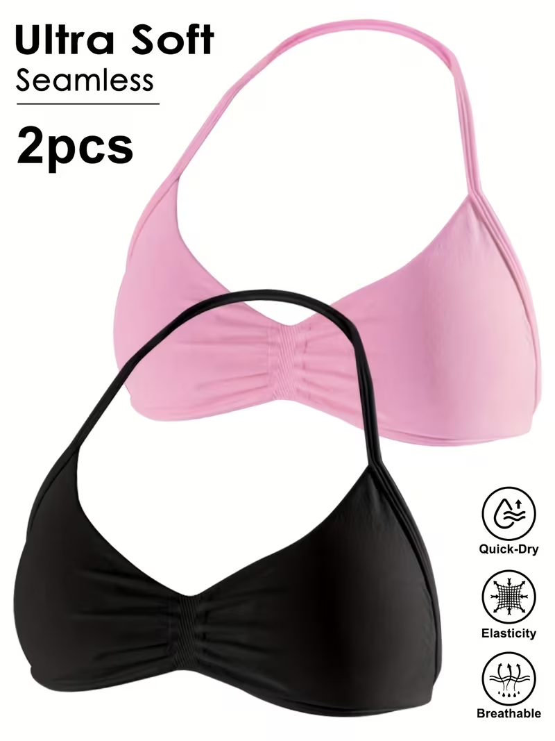 Plunge Bra Push Up - 2枚組 シームレス セクシー オープンバック ジム ヨガ