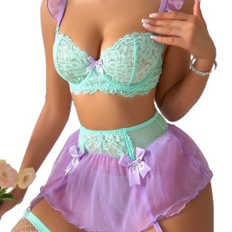 女性用セクシーレースエロティックセット、ボウ刺繍ランジェリー - Lace Bralette Set のレビューと価格