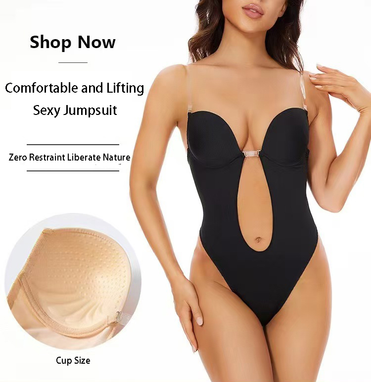 滑り止め接着剤付きバックレスボディシェイパーブラ U字プラン - Plunge Bra Push Up のレビューと価格